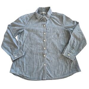 Old Navy Chambray Button Down Shirt Women L Blue Long Sleeve 100% Cotton
